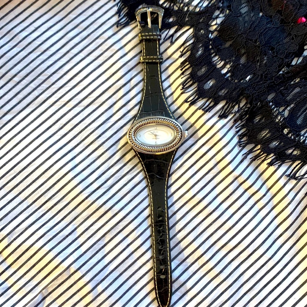 Vintage Sterling Silver ECCLISSI Art Deco Leather Watch